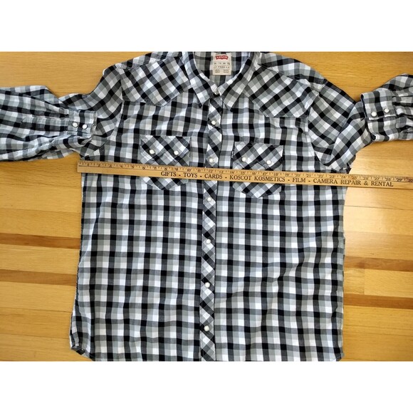 LEVIS Pearl Snap Shirt Mens XXL Plaid Buffalo Check Western Sawtooth Pockets 2XL - Picture 11 of 16